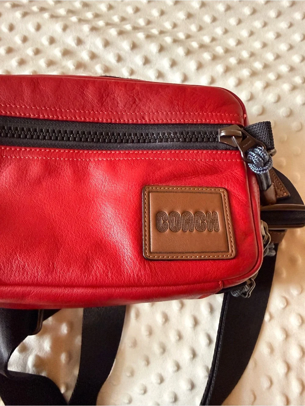 Coach Pacer Red Leather Utility Bag with Black Adjustable Strap